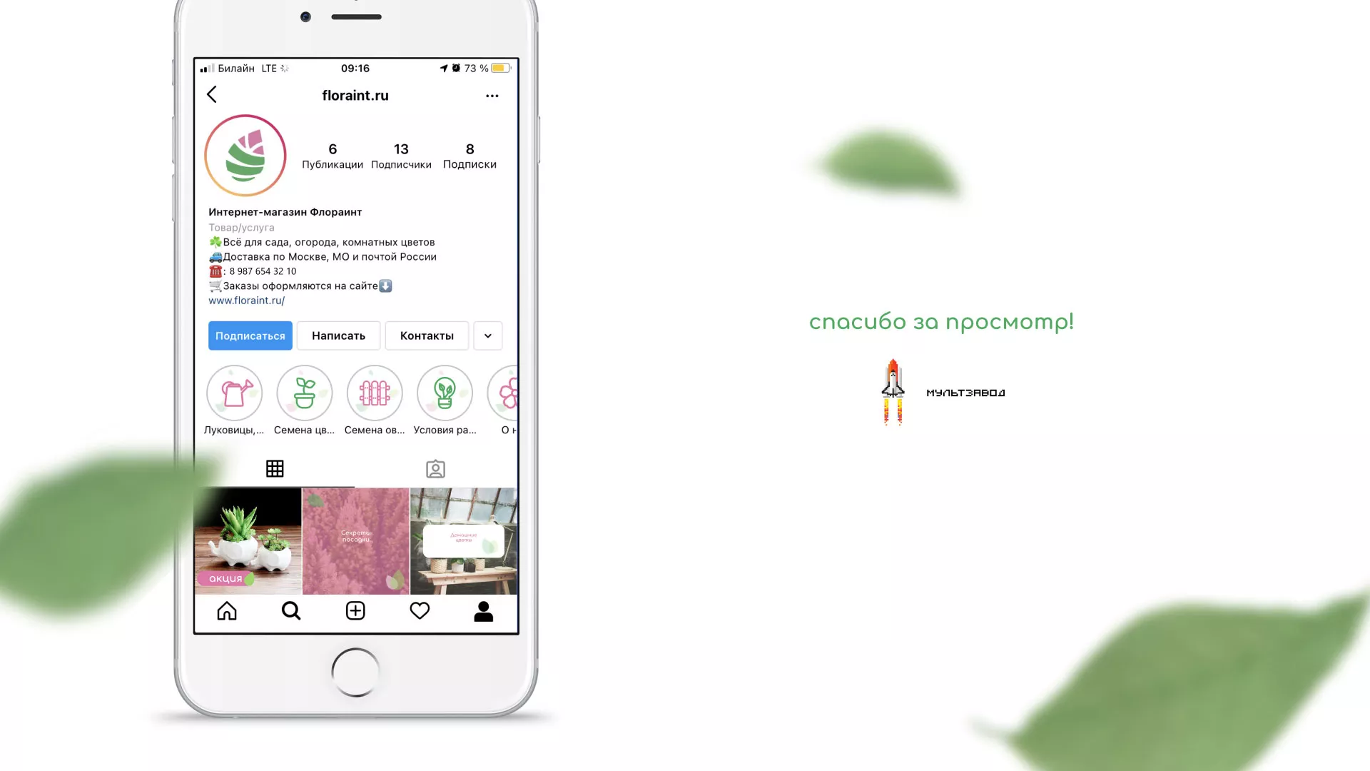 Разработка оформления профиля Instagram для магазина «Floraint» в Оленегорске